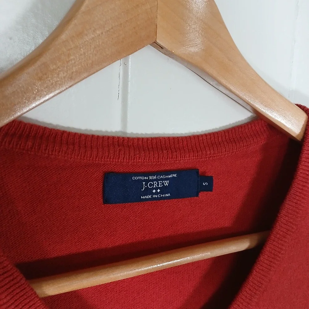 J.Crew Cotton with Cashmere Blend V-Neck Sweater Mens Small Tangerine 17736